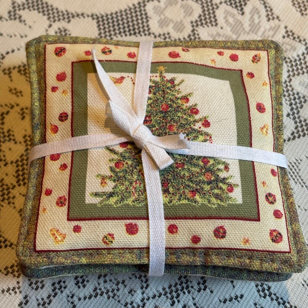 Christmas Canvas Scented Pillow Coasters Mug Mats Set of 4  New Gift Decor